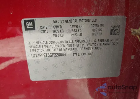 2016 Chevrolet Malibu 1Lt z USA, uszkodzony, nr VIN 1G1ZE5ST5GF228069